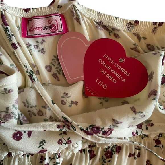 Dream Star A-Line  Knee Length Cream Floral Print Summer Dress Girls Size L - Picture 3 of 8